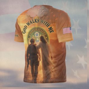 God Walks With Me US Army Soldier and Jesus Patriotic Shirt