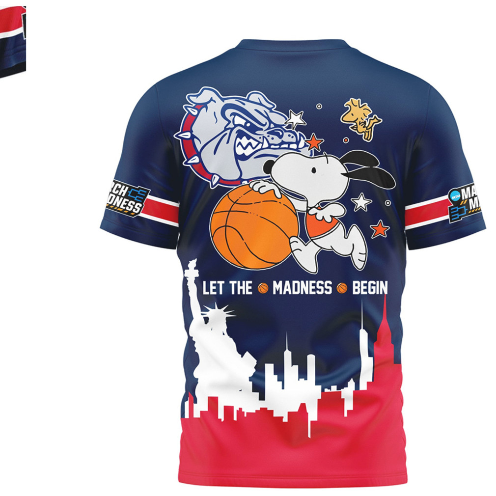 Gonzaga Bulldogs Snoopy NCAA 2026 Let The Madness Begin Shirt Gonzaga Bulldogs Snoopy NCAA 2026 Let The Madness Begin Shirt
