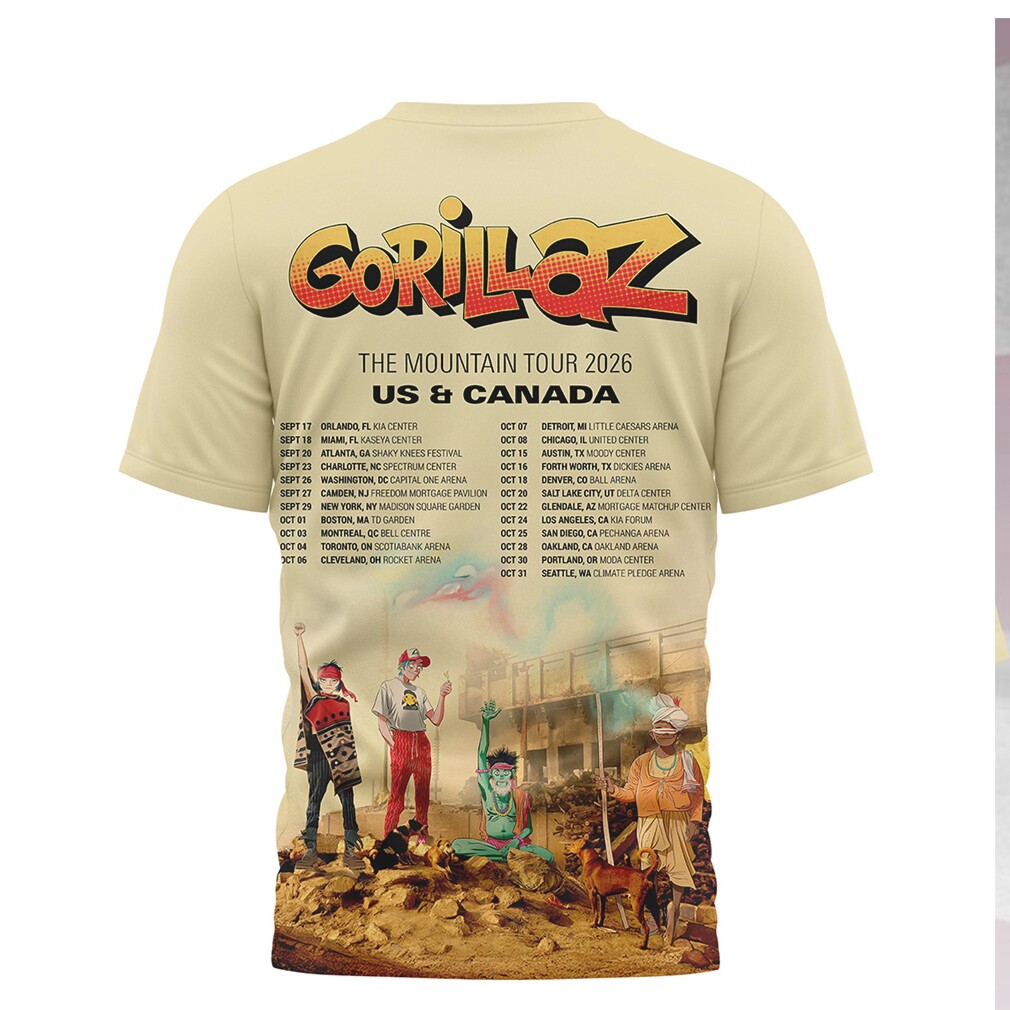 Gorillaz The Mountain Tour 2026 US Canada Concert Schedule T Shirt Gorillaz The Mountain Tour 2026 US Canada Concert Schedule T Shirt