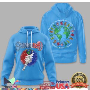 Grateful Dead Earth Day Skeletal Hand Dancing Bears Blue Shirt