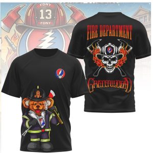 Grateful Dead Fire Department Firefighter Bear Skull Tribute Shirt
