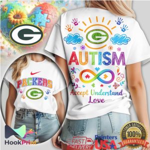 Green Bay Packers Autism Awareness G Logo Colorful Puzzle Design T Shirt