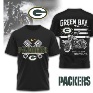 Green Bay Packers Biker Live To Ride NFL Fan Green Gold T Shirt