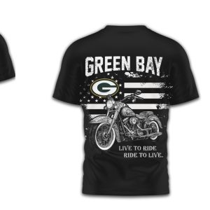 Green Bay Packers Biker Live To Ride NFL Fan Green Gold T Shirt