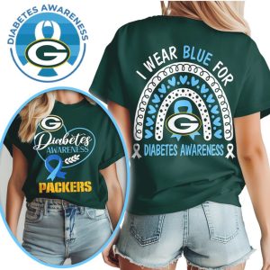 Green Bay Packers Diabetes Awareness I Wear Blue For Rainbow Green Gold T Shirt