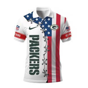 Green Bay Packers NFL American Flag Lace Up Style Polo Shirt
