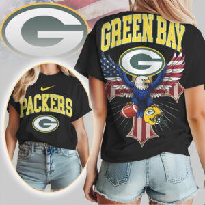 Green Bay Packers Patriotic Eagle American Flag Cross NFL Football T Shirt