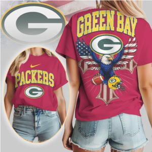 Green Bay Packers Patriotic Eagle American Flag Cross NFL Football T Shirt