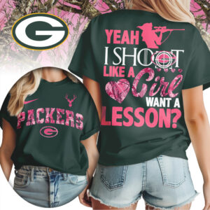 Green Bay Packers Shoot Like a Girl Pink Camo Hunting NFL Football T Shirt