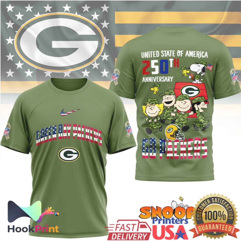 Green Bay Packers Snoopy 250th Anniversary USA Military Green T Shirt Green Bay Packers Snoopy 250th Anniversary USA Military Green T Shirt
