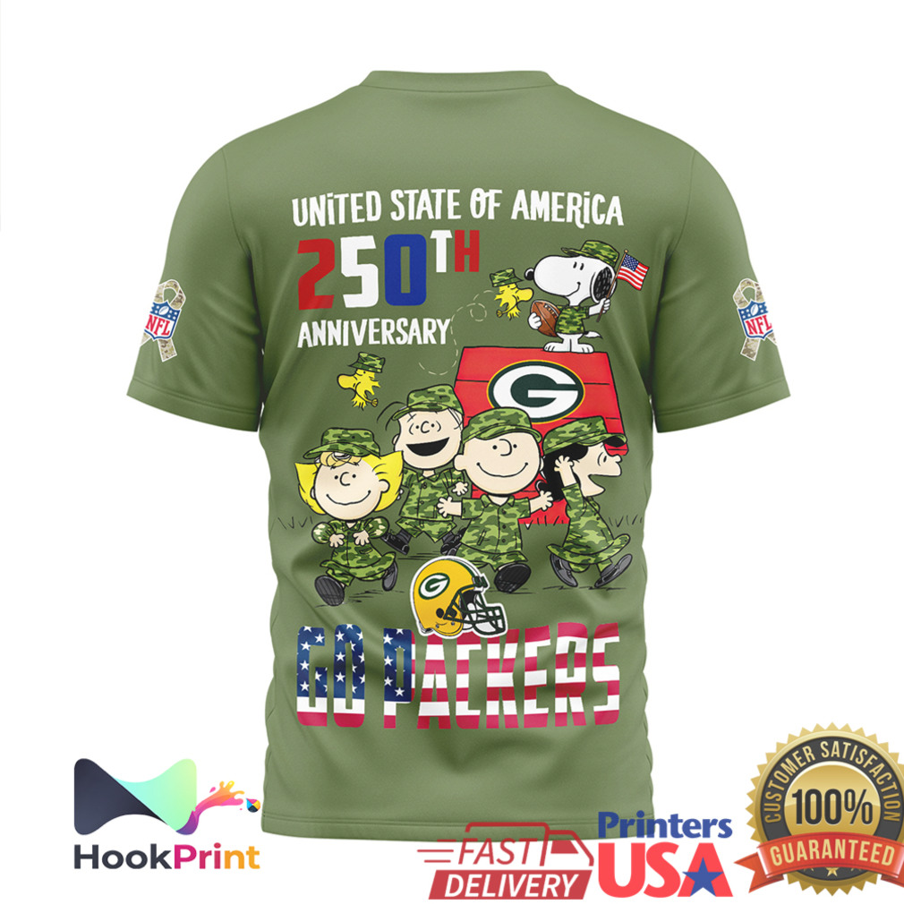 Green Bay Packers Snoopy 250th Anniversary USA Military Green T Shirt Green Bay Packers Snoopy 250th Anniversary USA Military Green T Shirt