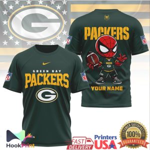 Green Bay Packers Spider Man Custom Name Mascot NFL Football T Shirt