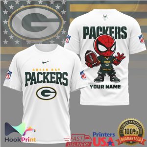 Green Bay Packers Spider Man Custom Name Mascot NFL Football T Shirt