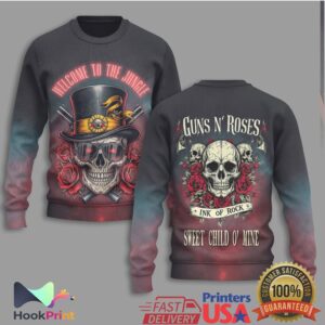 Guns N' Roses Welcome To The Jungle Skull Roses Rock Band Apparel Shirt