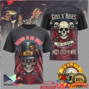 Guns N' Roses Welcome To The Jungle Skull Roses Rock Band Apparel Shirt