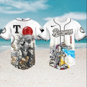 Mechagodzilla x Texas Rangers Custom MLB Baseball White Mecha Style Jersey Mechagodzilla x Texas Rangers Custom MLB Baseball White Mecha Style Jersey
