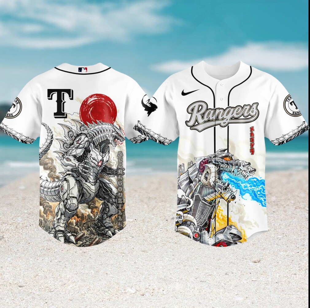 Mechagodzilla x Texas Rangers Custom MLB Baseball White Mecha Style Jersey Mechagodzilla x Texas Rangers Custom MLB Baseball White Mecha Style Jersey