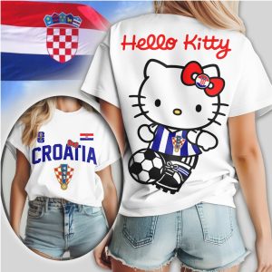 Hello Kitty Croatia National Football Team Fan Checkered Kit Soccer Shirt Hello Kitty Croatia National Football Team Fan Checkered Kit Soccer Shirt