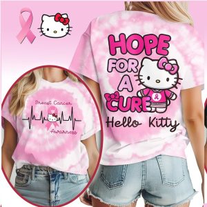Hello Kitty Hope For A Cure Breast Cancer Awareness Heartbeat Shirt