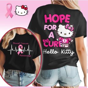 Hello Kitty Hope For A Cure Breast Cancer Awareness Heartbeat Shirt