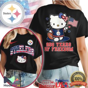 Hello Kitty Pittsburgh Steelers 250 Years of Freedom American Flag T Shirt