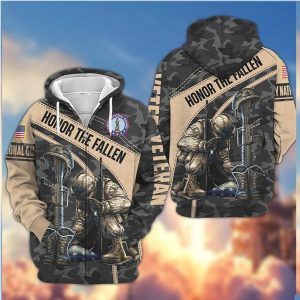 Honor The Fallen Soldier Kneeling Prayer Camo Veteran 3D Hoodie