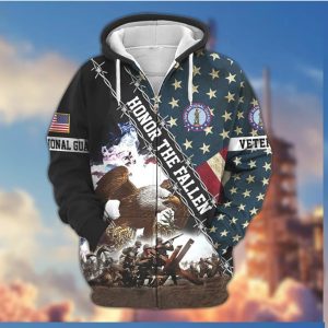 Honor The Fallen US Flag Eagle Combat Scene 3D Full Print Zip Hoodie