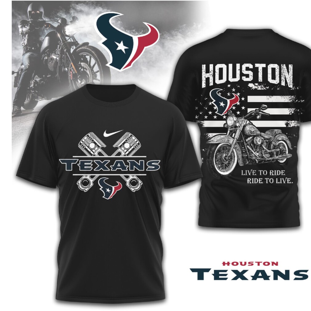 Houston Texans Motorcycle Biker Flag & Pistons Design Navy Red White T Shirt Houston Texans Motorcycle Biker Flag & Pistons Design Navy Red White T Shirt