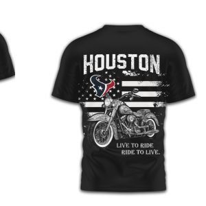 Houston Texans Motorcycle Biker Flag & Pistons Design Navy Red White T Shirt