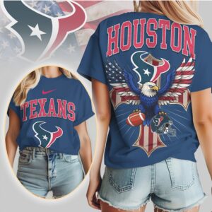 Houston Texans Patriotic Eagle American Flag Cross NFL Football T Shirt Houston Texans Patriotic Eagle American Flag Cross NFL Football T Shirt