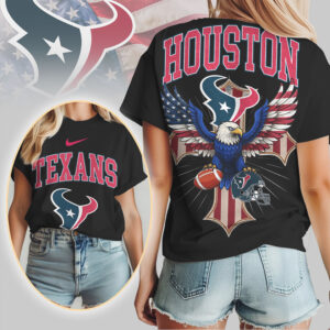 Houston Texans Patriotic Eagle American Flag Cross NFL Football T Shirt