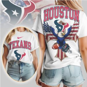 Houston Texans Patriotic Eagle American Flag Cross NFL Football T Shirt