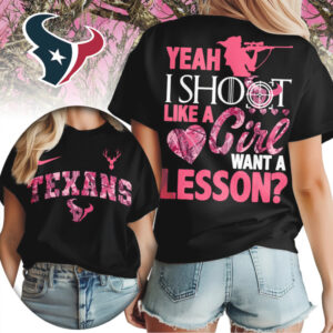 Houston Texans Shoot Like a Girl Pink Camo Hunting NFL Football T Shirt