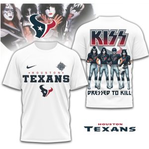 Houston Texans x KISS Dressed To Kill Rock Band NFL Graphic T Shirt