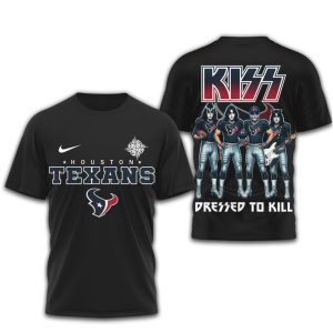 Houston Texans x KISS Dressed To Kill Rock Band NFL Graphic T Shirt