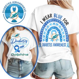I Wear Blue For Diabetes Awareness Miami Dolphins Football Aqua Orange T Shirt