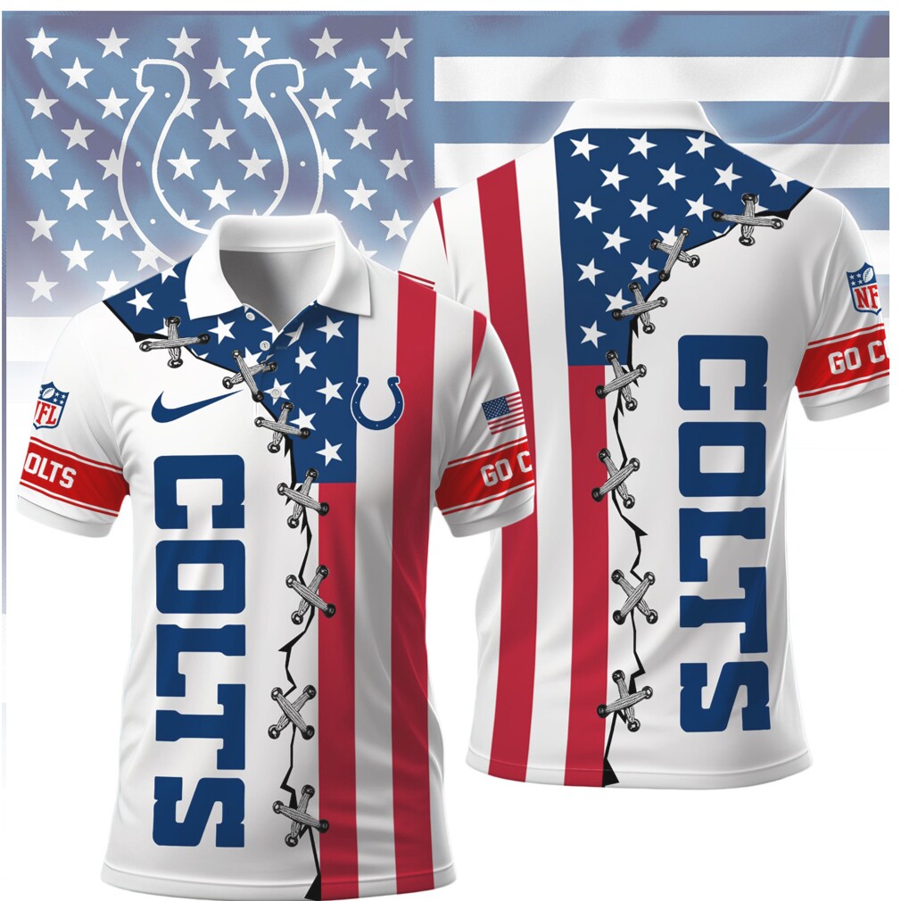 Indianapolis Colts American Flag Laced Style Polo Shirt Indianapolis Colts American Flag Laced Style Polo Shirt