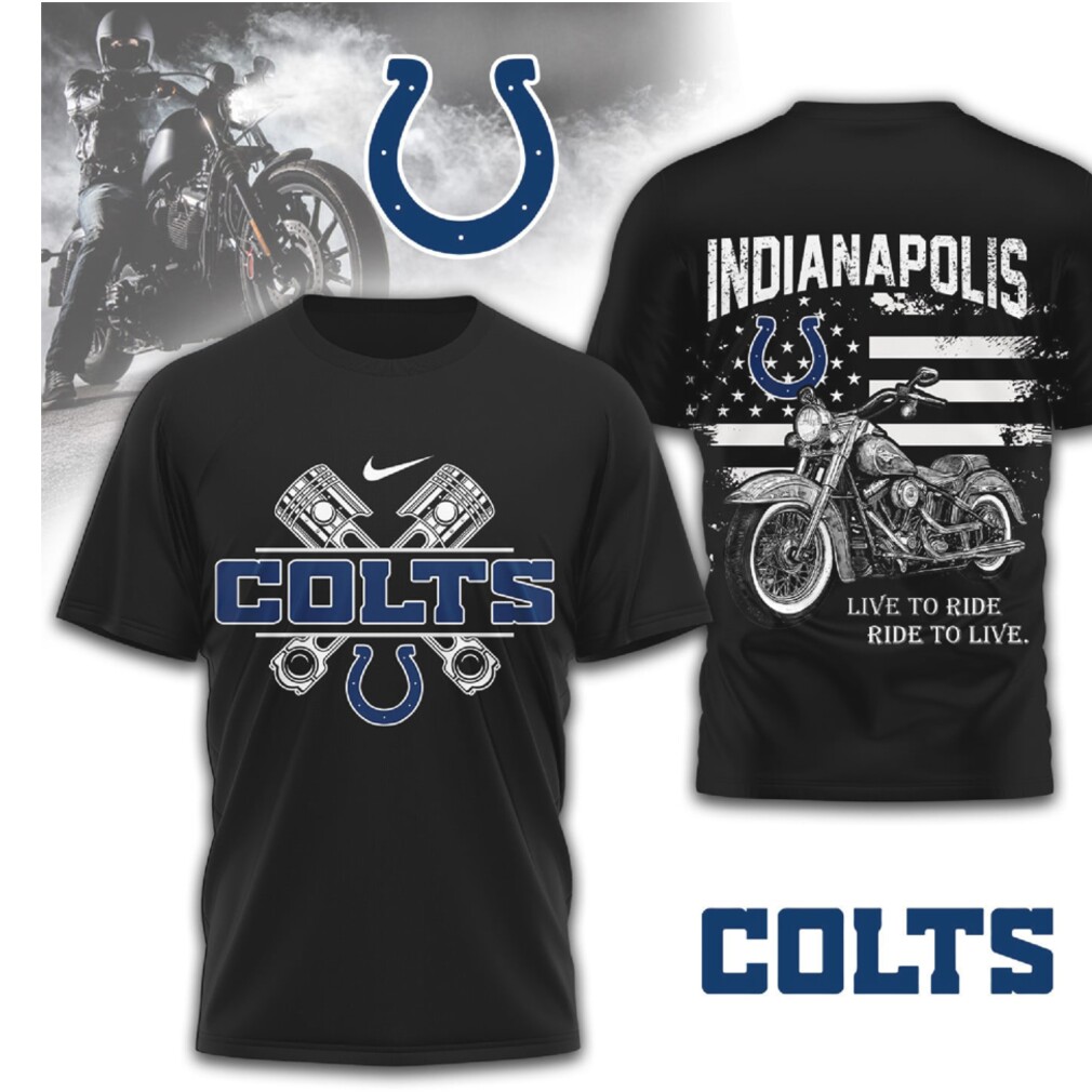 Indianapolis Colts Biker American Flag Motorcycle Graphic Blue White NFL Fan T Shirt Indianapolis Colts Biker American Flag Motorcycle Graphic Blue White NFL Fan T Shirt