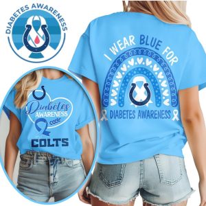 Indianapolis Colts Diabetes Awareness I Wear Blue Support Blue White Football T Shirt