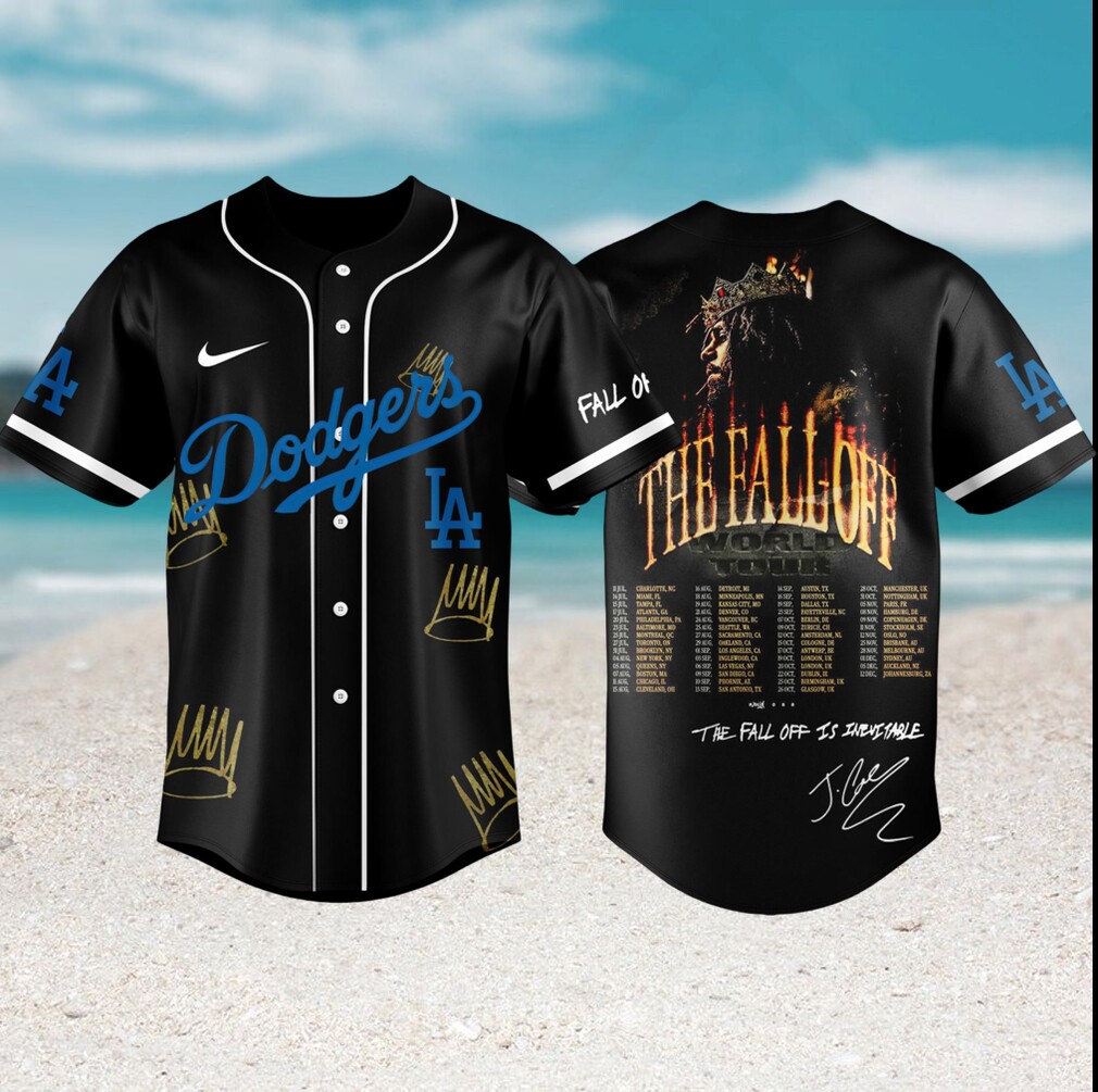J. Cole The Fall Off World Tour Los Angeles Dodgers Baseball T Shirt J. Cole The Fall Off World Tour Los Angeles Dodgers Baseball T Shirt
