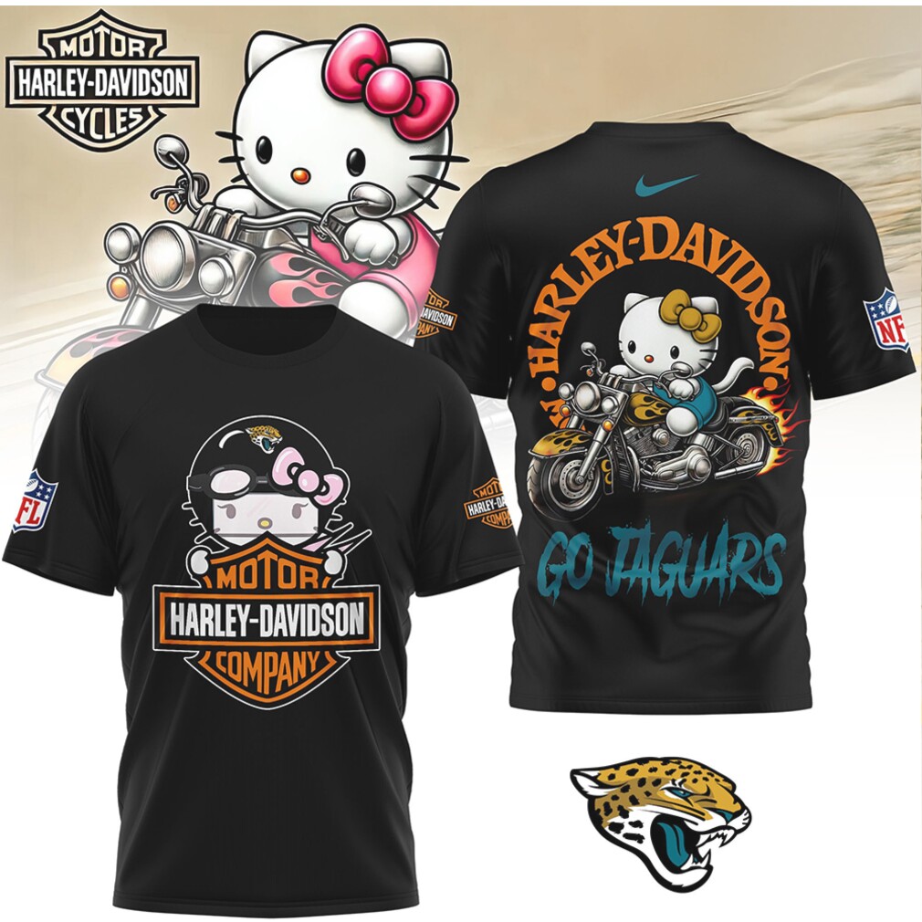 Jacksonville Jaguars Hello Kitty x Harley Davidson Riding NFL T Shirt Jacksonville Jaguars Hello Kitty x Harley Davidson Riding NFL T Shirt