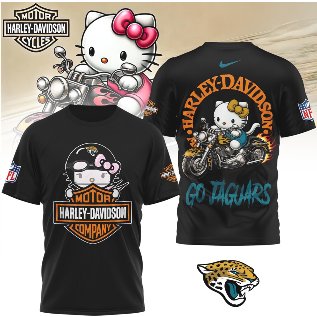 Jacksonville Jaguars Hello Kitty x Harley Davidson Riding NFL T Shirt Jacksonville Jaguars Hello Kitty x Harley Davidson Riding NFL T Shirt