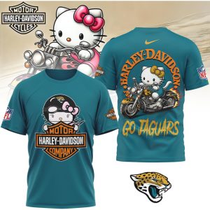 Jacksonville Jaguars Hello Kitty x Harley Davidson Riding NFL T Shirt