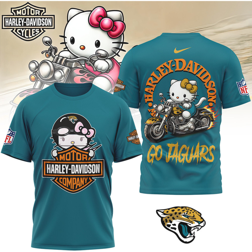 Jacksonville Jaguars Hello Kitty x Harley Davidson Riding NFL T Shirt Jacksonville Jaguars Hello Kitty x Harley Davidson Riding NFL T Shirt