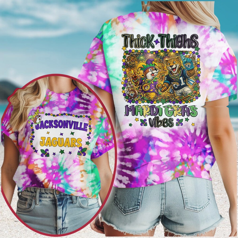 Jacksonville Jaguars Mardi Gras Vibes Thick Thighs Mascot NFL T Shirt Jacksonville Jaguars Mardi Gras Vibes Thick Thighs Mascot NFL T Shirt