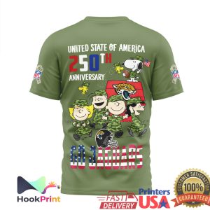 Jacksonville Jaguars Snoopy 250th Anniversary USA Military Green T Shirt