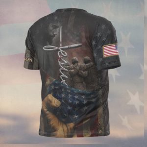 Jesus One Nation Under God American Flag Military Cross T Shirt