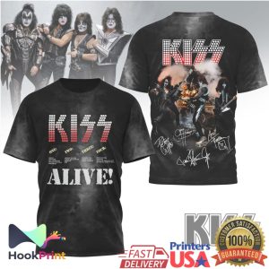 KISS ALIVE! Vintage Band Member Signatures Retro Rock T Shirt