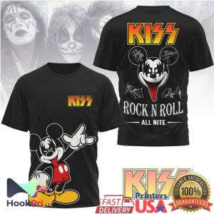 KISS Rock N Roll All Nite Mickey Mouse Signature Graphic T Shirt
