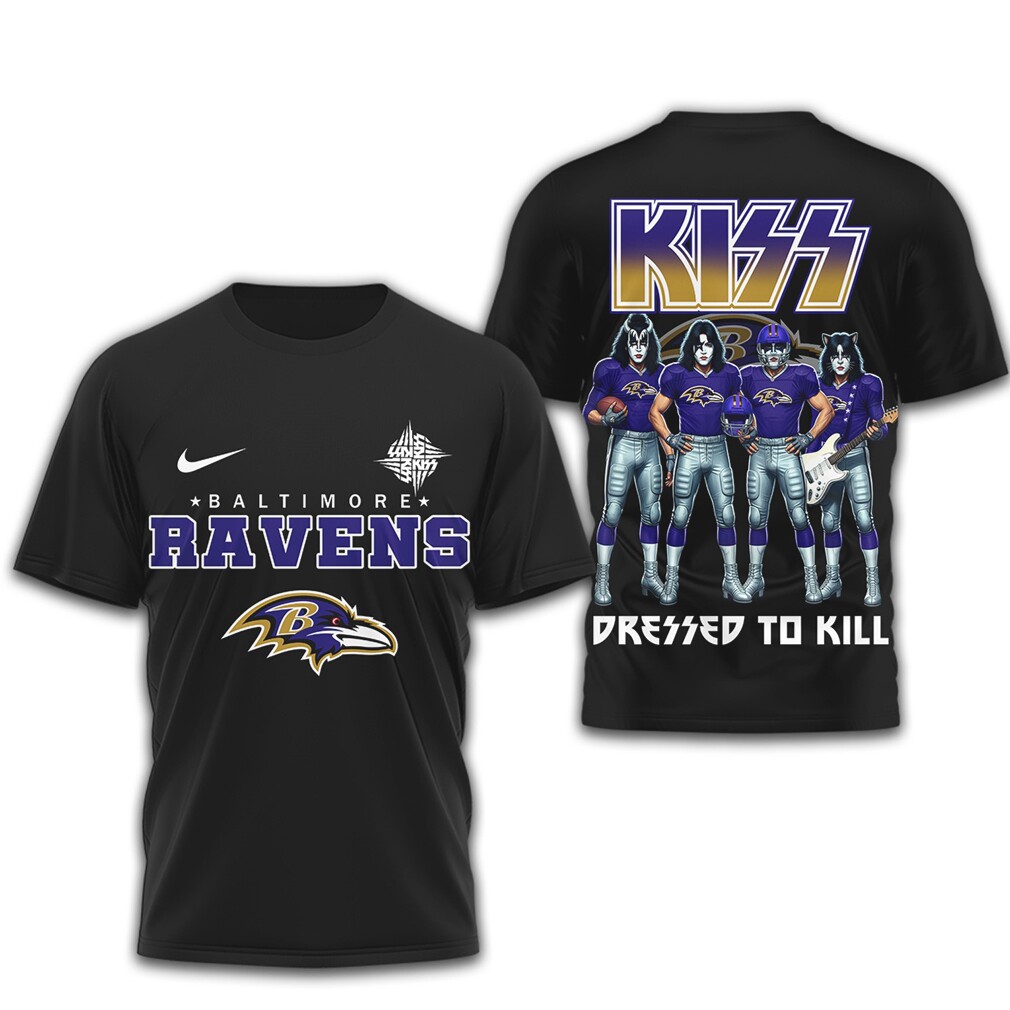 KISS x Baltimore Ravens Dressed To Kill Rock Mashup NFL Shirt KISS x Baltimore Ravens Dressed To Kill Rock Mashup NFL Shirt